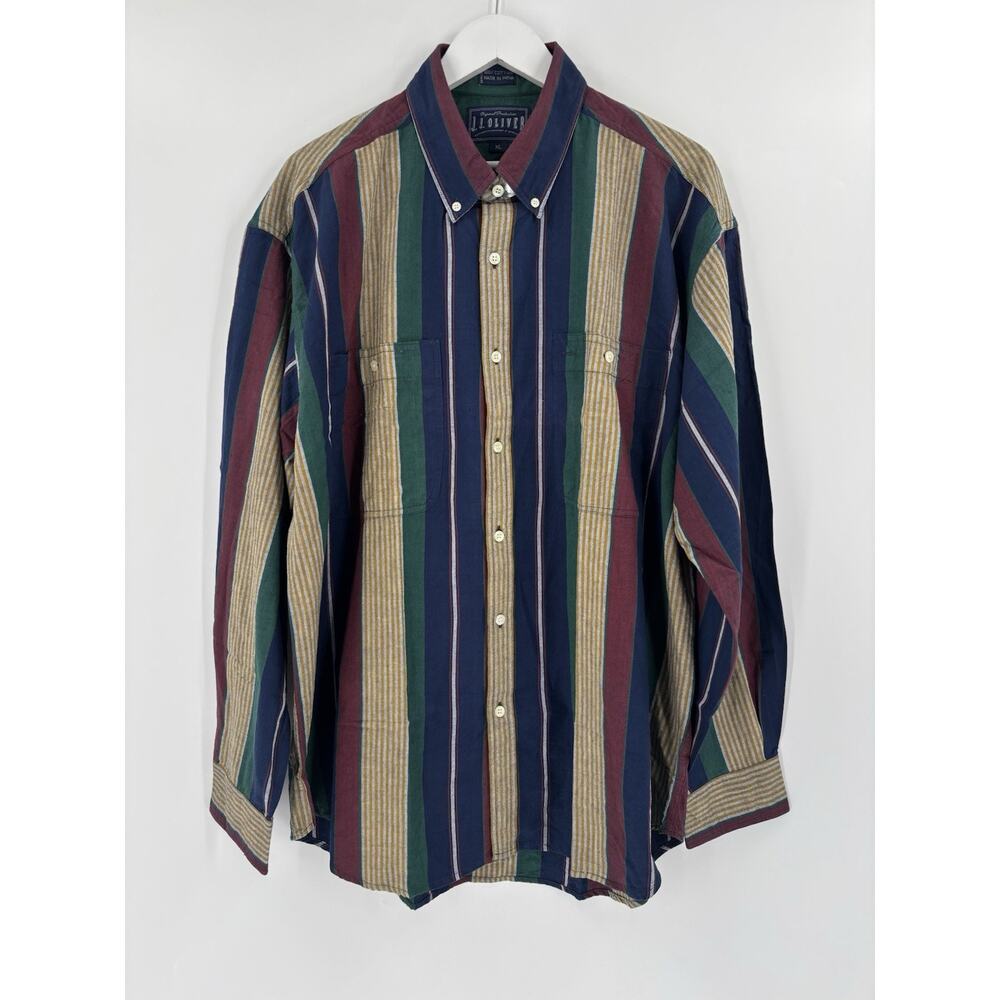 JJ Oliver Vintage Button Down Shirt Mens XL Multicolor Stripe Cotton Long Sleeve